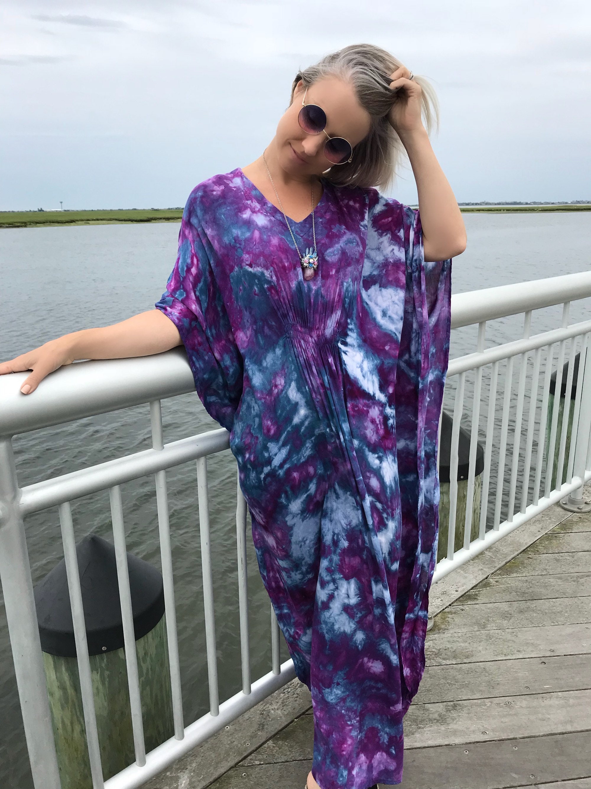 Tie dye boho dress Boho Maxi dress Purple caftan dress Tie | Etsy