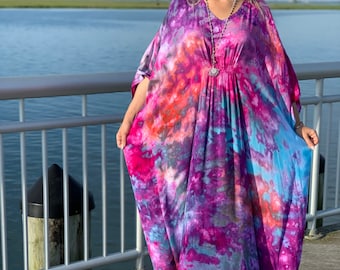 Tie dye caftan, Colorful Tie dye dress, colorful caftan dress, Tie dyed maxi dress, loose boho dress, colorful boho dress, colorful maxi