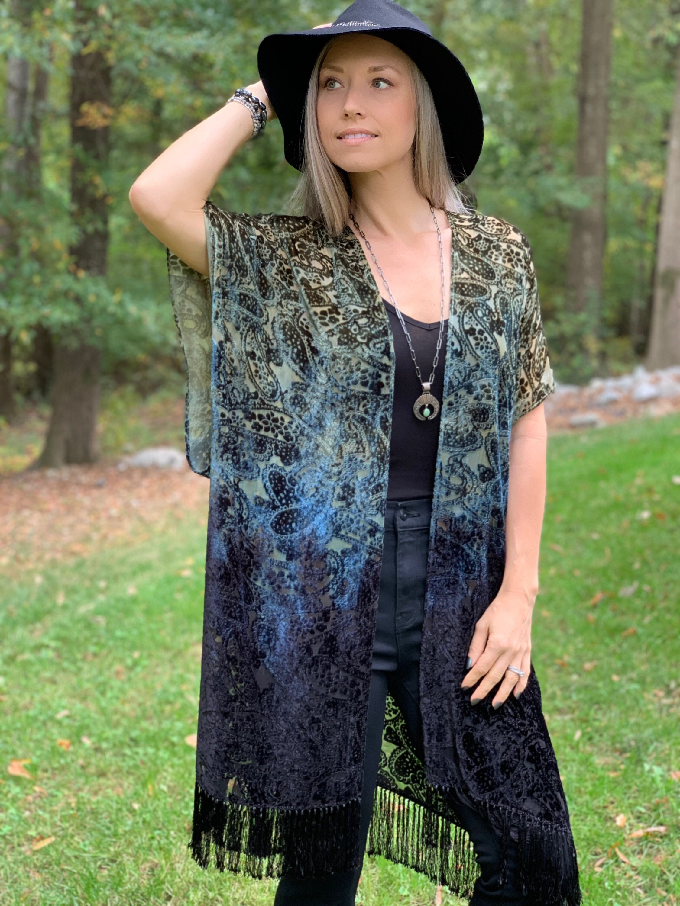 Velvet Paisley Fringe Kimono Burnout Velvet Kimono Jacket - Etsy