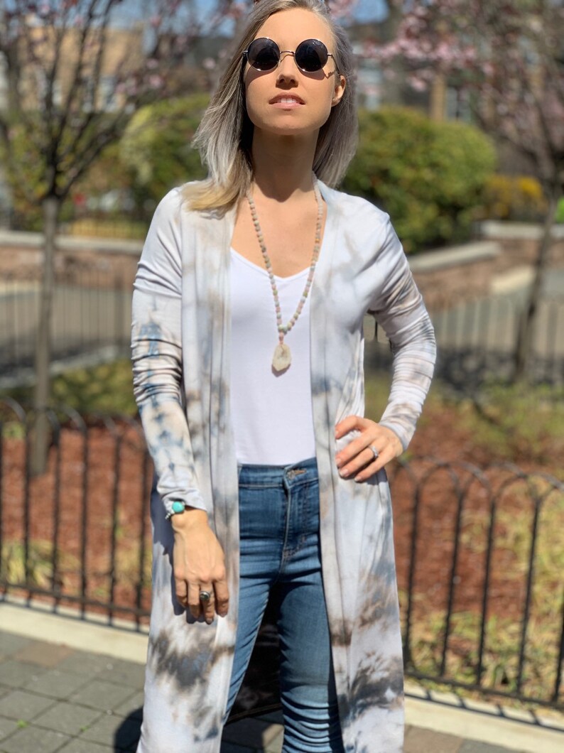 Tie dyed boho jacket long grey cardigan Tie dyed duster Grey long cardigan Grey open cardigan long boho jacket Tie dyed cardigan