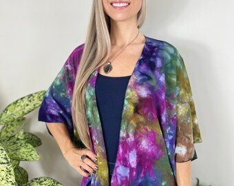 Colorful tie dye cardigan, ice dye cardigan, Loose boho jacket, tie dye jacket, elegant ombre jacket, plus size tie dye,