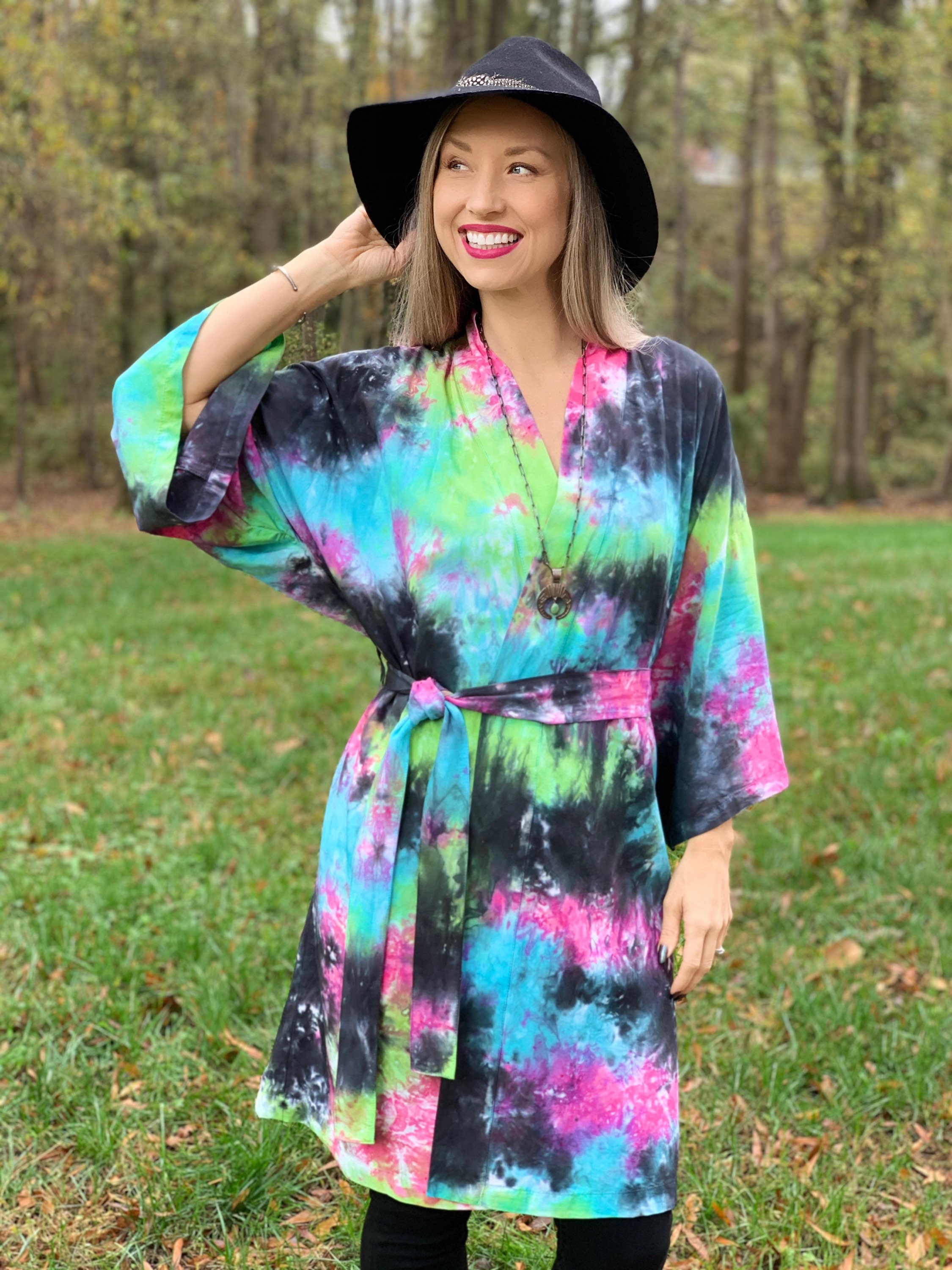 Colorful Tie dye robe colorful kimono robe boho kimono Etsy