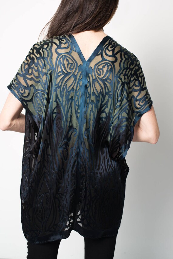 Silk kimono jacket boho jacket Teal to black ombre jacket | Etsy