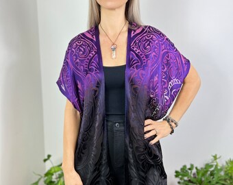 Hand-dyed burnout kimono - Magenta purple/black kimono jacket -evening jacket - Burnout jacket - ombre top, sheer dressy top