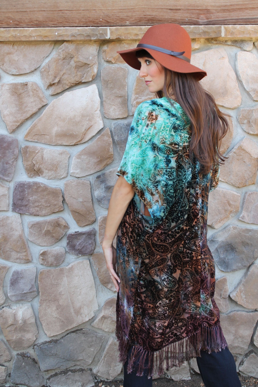 Velvet Paisley Fringe Kimono Burnout Velvet Kimono Jacket - Etsy