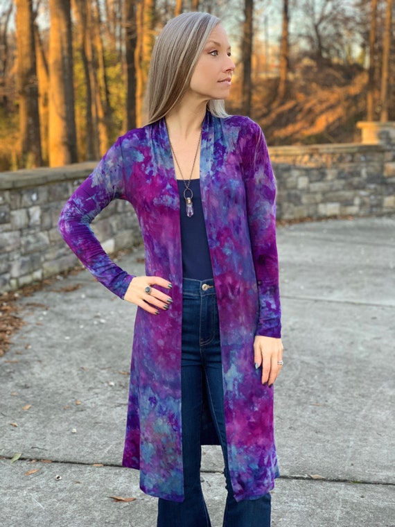 Purple tie dye duster long tie dye cardigan purple long cardigan Tie dye fashion Tie dyed long cardigan boho long cardigan tie dye top
