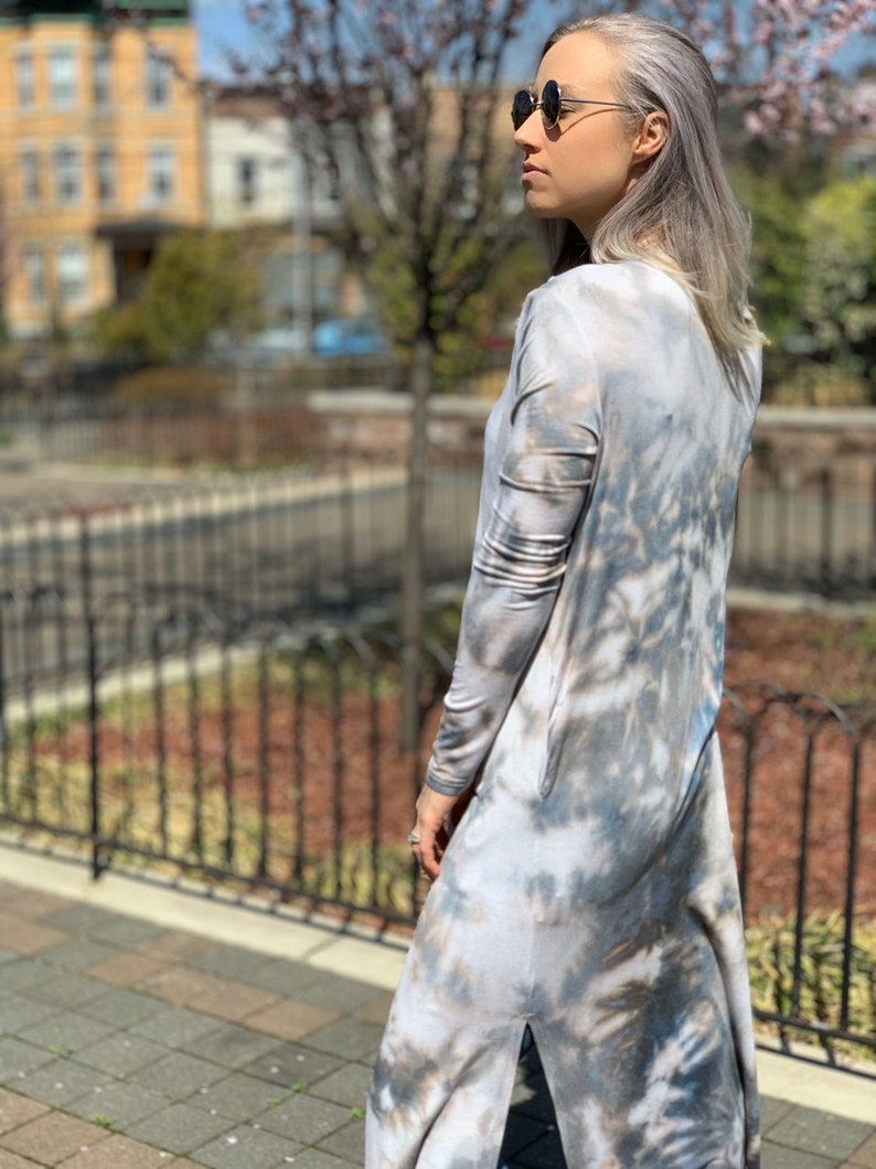 Tie dyed boho jacket long grey cardigan Tie dyed duster Grey long cardigan Grey open cardigan long boho jacket Tie dyed cardigan