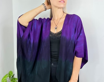 Tie dye Cardigan top, Colorful tie dye cardigan, Loose boho jacket, tie dye jacket, colorful boho jacket, plus size tie dye, purple/black