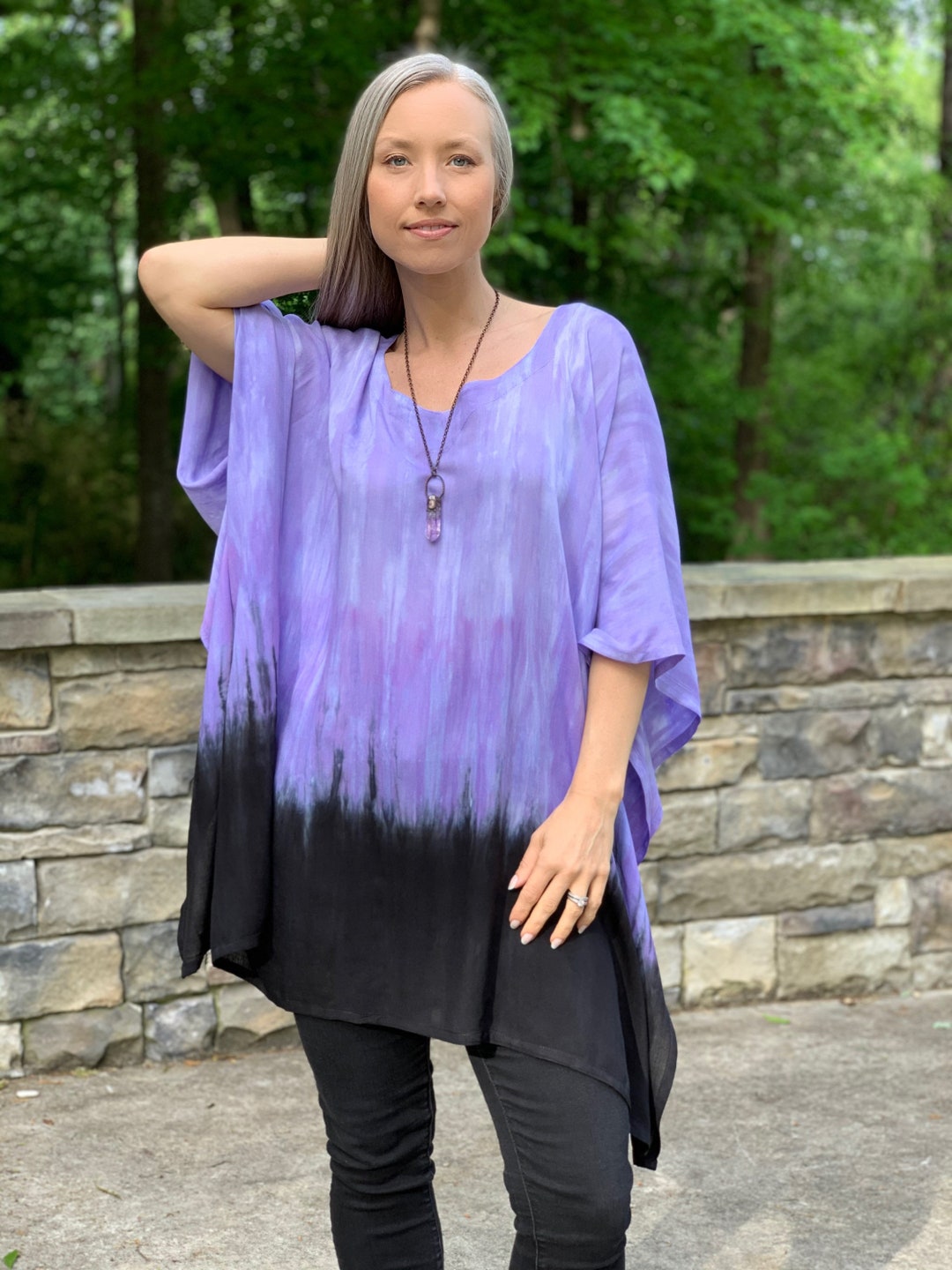 Purple Tunic Top Boho Kaftan Top purple Caftan tie-dyed - Etsy