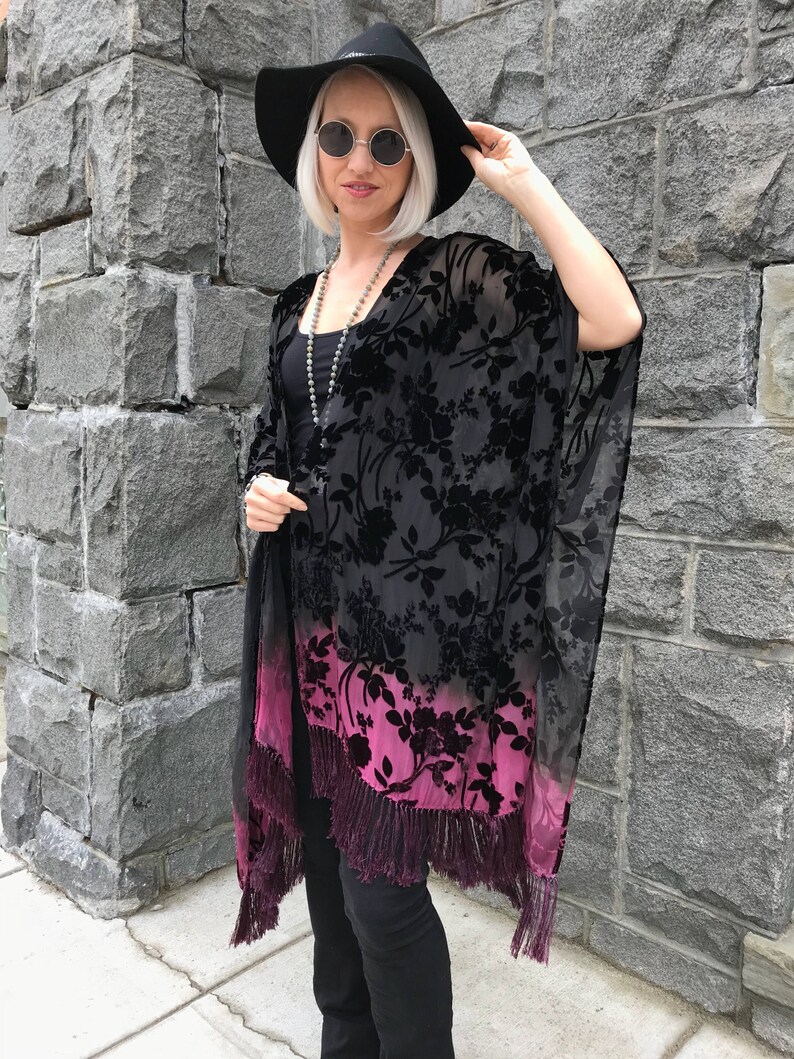 Velvet boho kimono Black to purple ombre kimono Black | Etsy