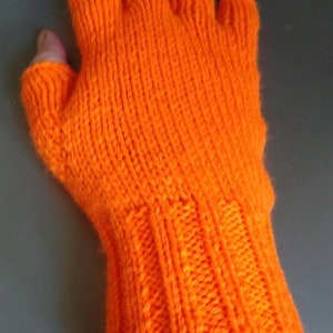 Neon Knitted Ladies Fingerless gloves Orange