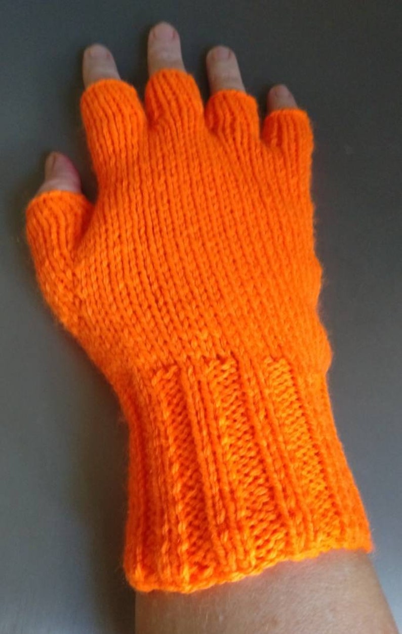 Neon Knitted Ladies Fingerless gloves Orange