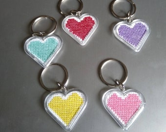 Cross stitch heart shaped keyrings