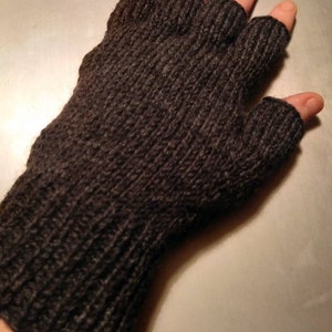 Hand knitted pure wool mens fingerless gloves. soft and warm
