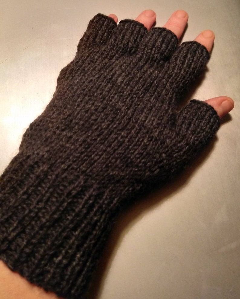 Hand knitted pure wool mens fingerless gloves. soft and warm