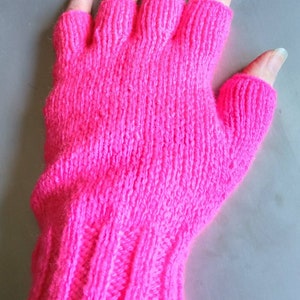 Neon Knitted Ladies Fingerless gloves Pink