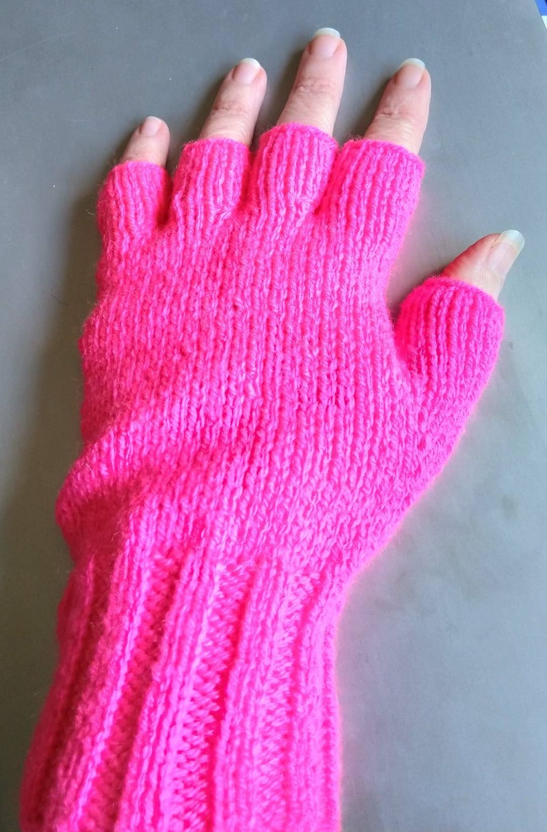 Neon Knitted Ladies Fingerless gloves Pink