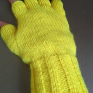 Neon Knitted Ladies Fingerless gloves Yellow