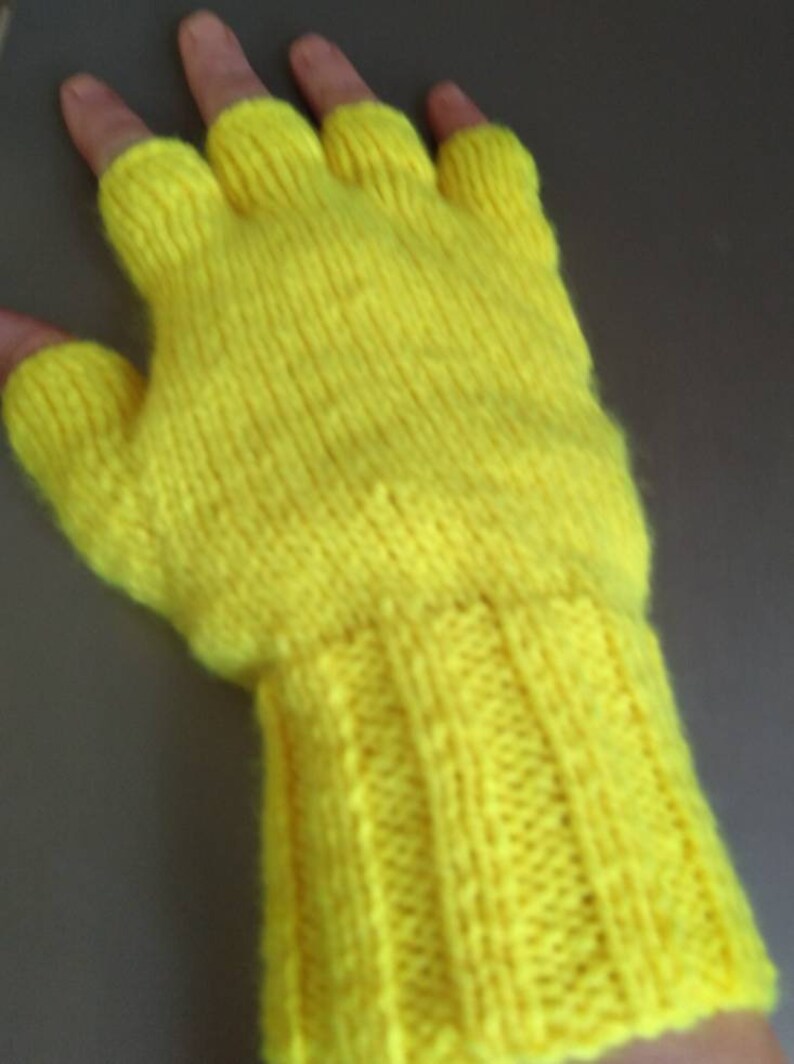 Neon Knitted Ladies Fingerless gloves Yellow