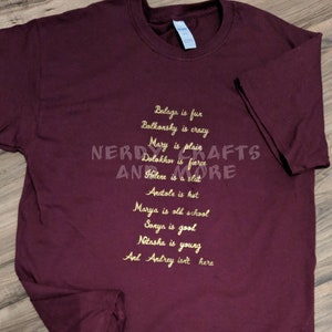 Prologue-Natasha, Pierre, and the Great Comet of 1812 Inspired Shirt-Made to Order