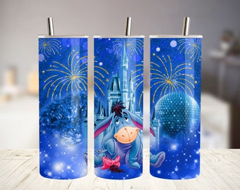 Glitter Fireworks Castle Winnie Pooh Bear 20oz Skinny Tumbler Sublimation Ddisney Eeyore Tigger Piglet Pooh Tumbler Gift For Pooh Lover