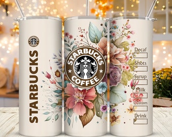 Vintage Retro Flowers Starbucks 20oz Skinny Tumbler Sublimation Summer Floral Tumbler Starbucks Tumbler Gift For Starbucks Coffee Lover