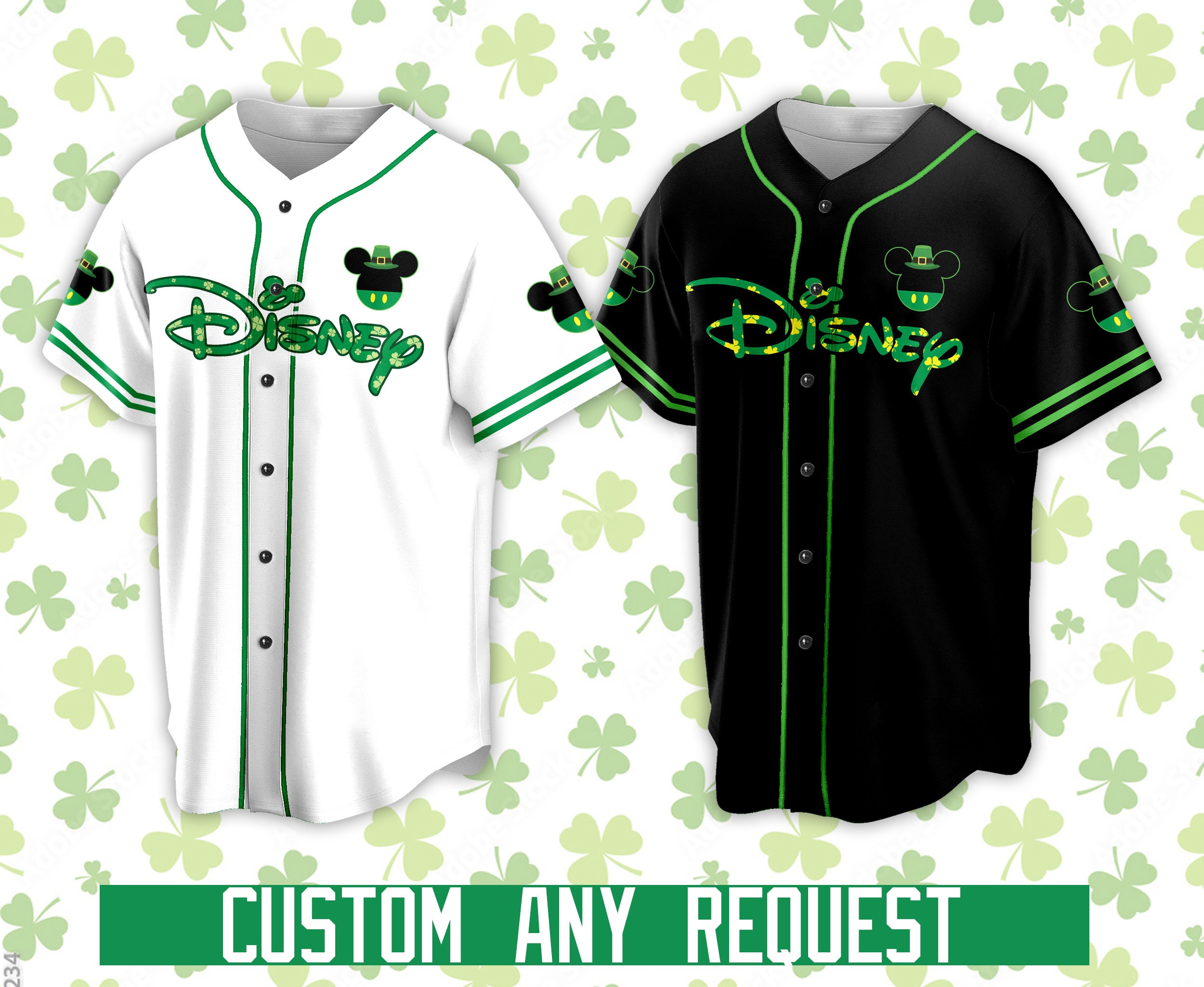 Custom Saint Patrick Day Disneyland Baseball Jersey