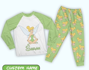 Custom Ddisney Princess Pajama Set Personalized Tinker Bell Pajama Ddisney Cartoon Pajama Ddisney Tinker Bell Birthday Shirt Gift For Girl