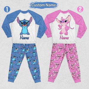 Custom Ddisney Group Matching Family Pajama Set Personalized Stitch Pajama Angel Pajama Ddisney Cartoon Pajama Gift For Couple Gift For Kid image 1