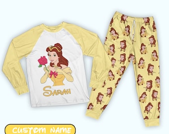 Custom Ddisney Princess Pajama Set Personalized Belle Pajama Ddisney Cartoon Beauty And Beast Pajama Ddisney Birthday Shirt Gift For Girl