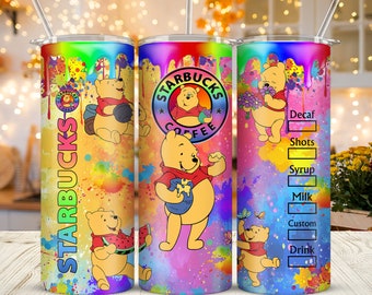 Dripping Winnie Pooh Bear 20oz Skinny Tumbler Sublimation Cartoon Ddisney Piglet Eeyore Tigger Sstarbucks Tumbler Gift For Ddisney Lover