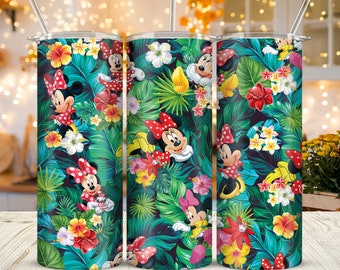 Tropical Forest Ddisney Mickey Mouse 20oz Skinny Tumbler Sublimation Cartoon Mickey Minnie Donald Groofy Tumbler Gift For Ddisney Lover Girl