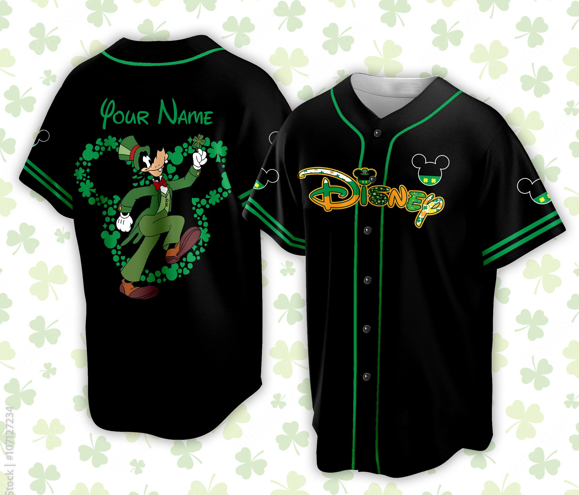 Custom Saint Patrick Day Disneyland Baseball Jersey