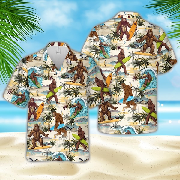 Summer Beach Bigfoot Hawaiian Shirt Beach Vacation Hawaiian Aloha Shirt Bigfoot Hawaii Style Hawaii Honeymoon Shirt Gift For Bigfoot Lover