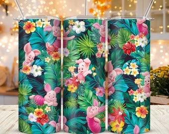 Tropical Forest Ddisney Winnie Pooh Bear 20oz Skinny Tumbler Sublimation Cartoon Eeyore Piglet Tigger Tumbler Gift For Pooh Lover Girl