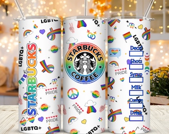 LGBTQ Pride MonthLGBT Support 20oz Skinny Tumbler Sublimation Lesbian Gay Pride Rainbow Flag Starbucks Tumbler Gift For LGBT Community