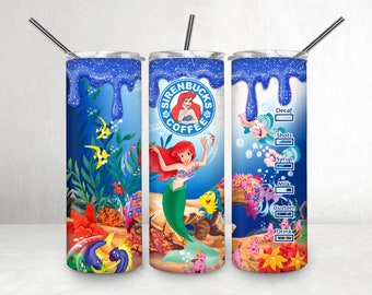 Ddisney Princess Ariel 20oz Skinny Tumbler Sublimation Ddisney Cartoon SStarbucks Little Mermaid Tumbler Gift For Ddisney Love Girl Daughter