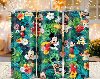 Tropical Forest Ddisney Mickey Mouse 20oz Skinny Tumbler Sublimation Cartoon Mickey Minnie Donald Groofy Tumbler Gift For Ddisney Lover Girl