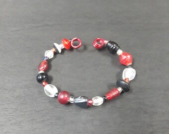 Copper/Glass Bracelet-Red Black White