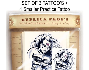 Billy Idol TATTOO Octobriana Lady x 3 Temporary Tattoo's + 1 Practice Billy Idol's Tattoo Set of 3 Warrior 80's Party Fan UK British Maker