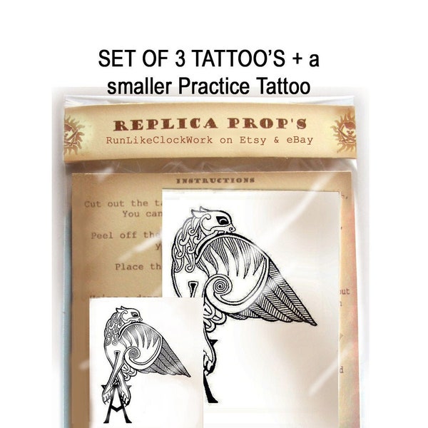 Angel's Gryphon Tattoo / Buffy the Vampire Slayer / TATTOO Set of 3 Temporary Tattoo's + 1 small Practice Tattoo, Buffy Tattoo / Angelus