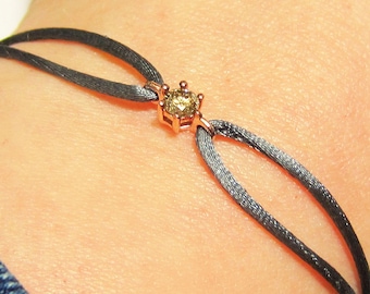 Genuine Champagne Diamond Bracelet set with Sterling Silver with Rose Gold Overlay / Friendship Style Cord Casual Stylish Charm Luxury