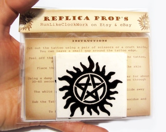 Supernatural Pentagram TATTOO Set of 3 Temporary Tattoo's + 1 Practice Tattoo, Dean Winchester Tattoo / Sam Tattoo / Anti Possession Tattoo