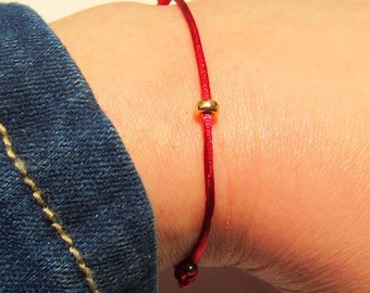 9k Gold Bead Bracelet Solid Gold Simple Cord Friendship Bracelet Adjustable Satin Gift for her minimalist red string 9 ct Gold