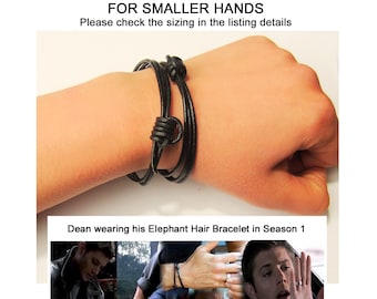 Deans Elephant Hair Bracelet Set of 2 SMALL SIZE (not real elephant hair) LEATHER Supernatural Replica Dean Winchester Season 1