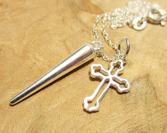 Buffy Cross Spike Necklace in Sterling Silver and Sterling Silver Chain / Vampire Stake / Buffy the Vampire Slayer / Pendant / Buffy Prop
