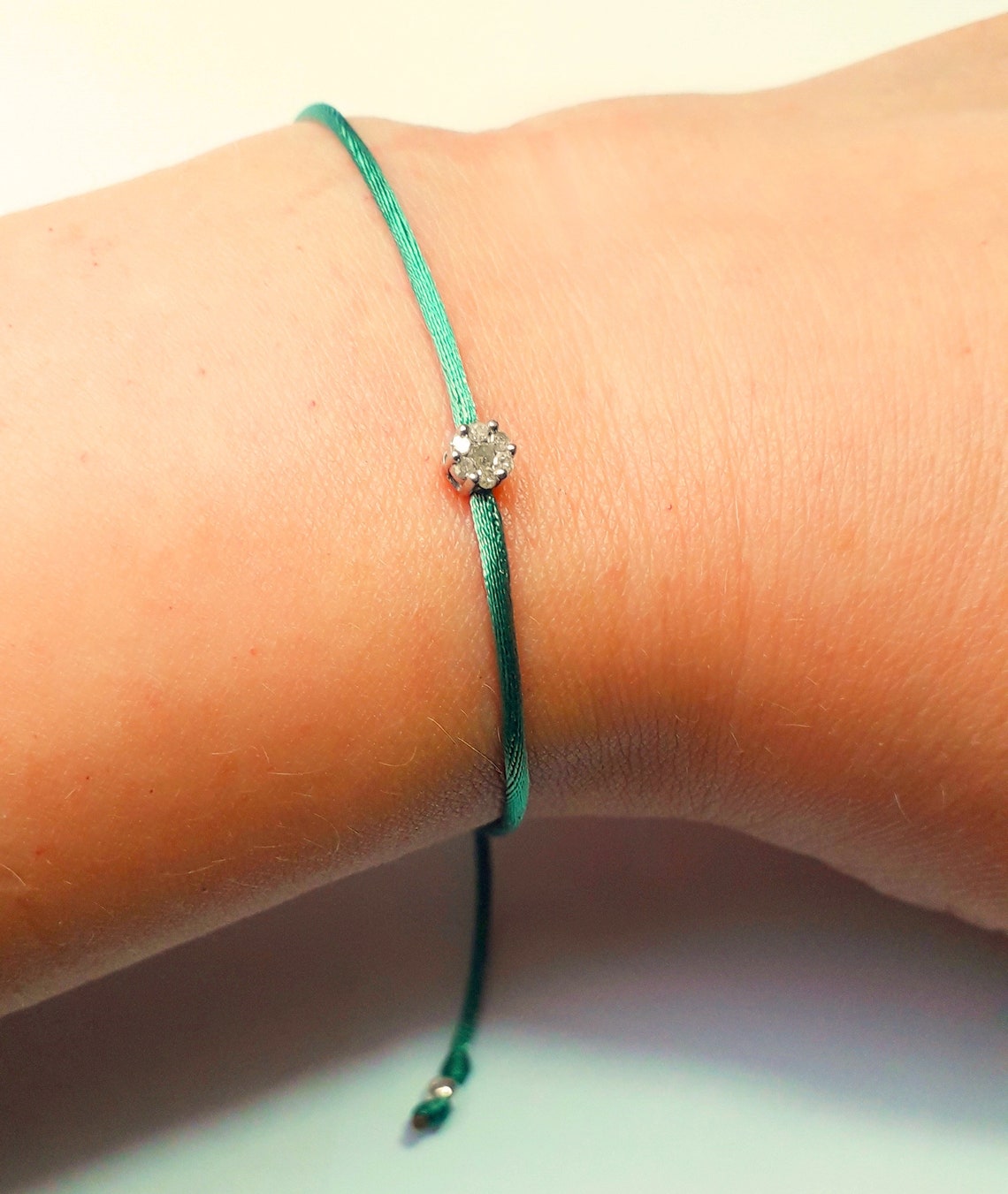 Diamond Charm Bracelet Genuine Diamond Dainty Cord Etsy