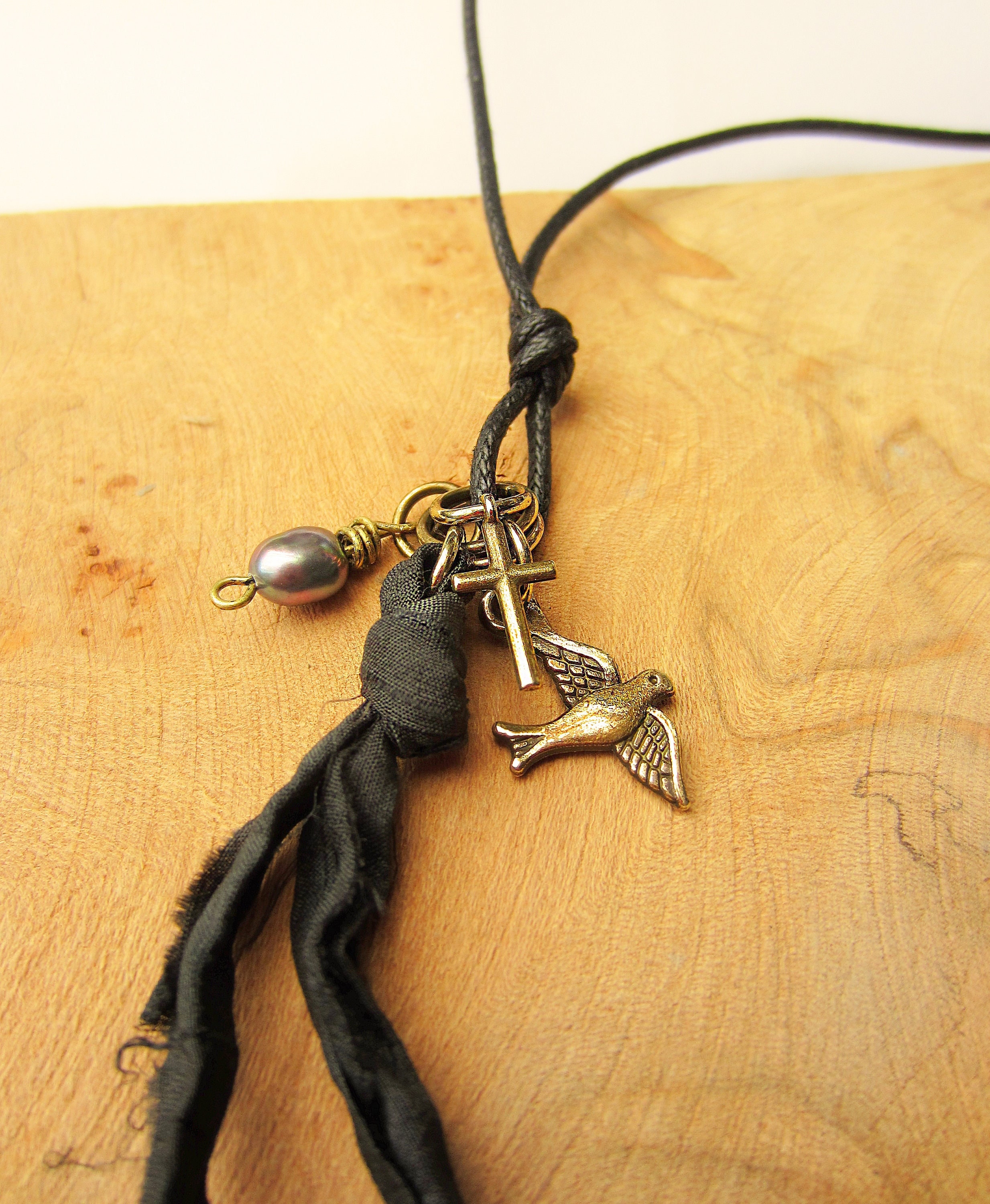 Jack Sparrow Necklace Swallow Necklace Black Pearl Cross Silk Sash Pirate Costume Pirates of The Carribean Gift Idea Him Johnny Depp