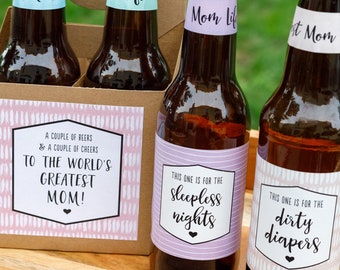 Mom Life Beer Bottle Labels Mom Survival Kit Gift for Mommy First Time Mom Gift for Her Mommy Milestones Gift from Baby Printed