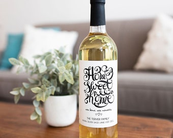 Personalized New Home Housewarming Gift Wine Label, Realtor Closing Gift, Home Sweet Home, First Home, New Homeowner Gift